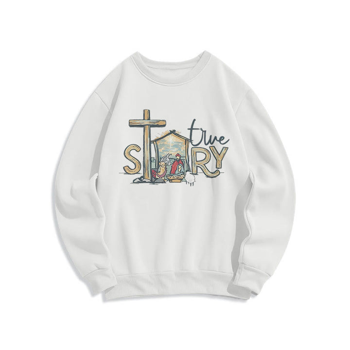 Christianartworkshop Modern Style True Story Nativity Scene Fleece Lined Polyester Sweatshirt