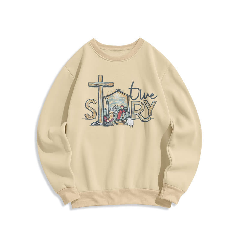 Christianartworkshop Modern Style True Story Nativity Scene Fleece Lined Polyester Sweatshirt