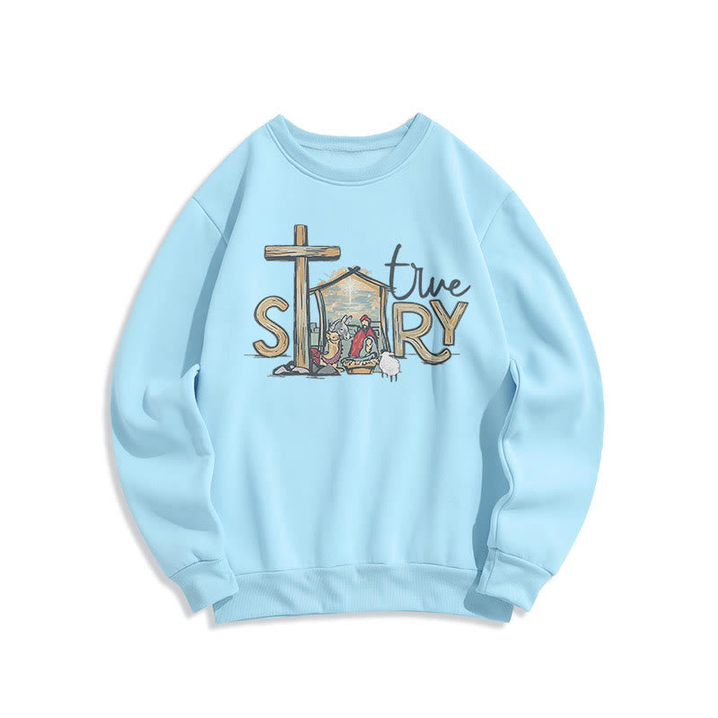 Christianartworkshop Modern Style True Story Nativity Scene Fleece Lined Polyester Sweatshirt