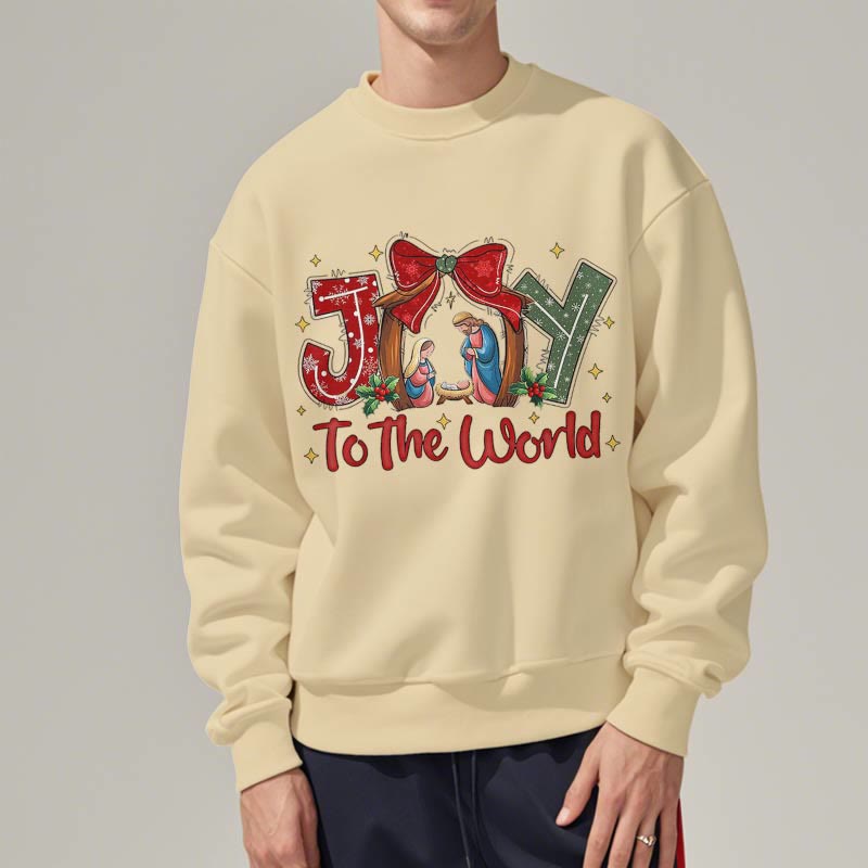 Christianartworkshop Colored Style Joy To The World Nativity Scene Fleece Lined Polyester Sweatshirt - image 1