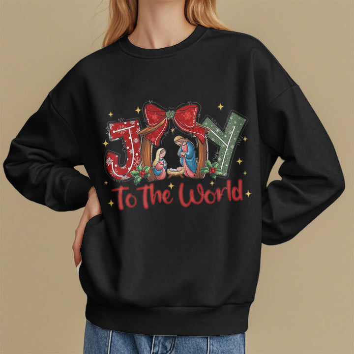 Christianartworkshop Colored Style Joy To The World Nativity Scene Fleece Lined Polyester Sweatshirt - image 8