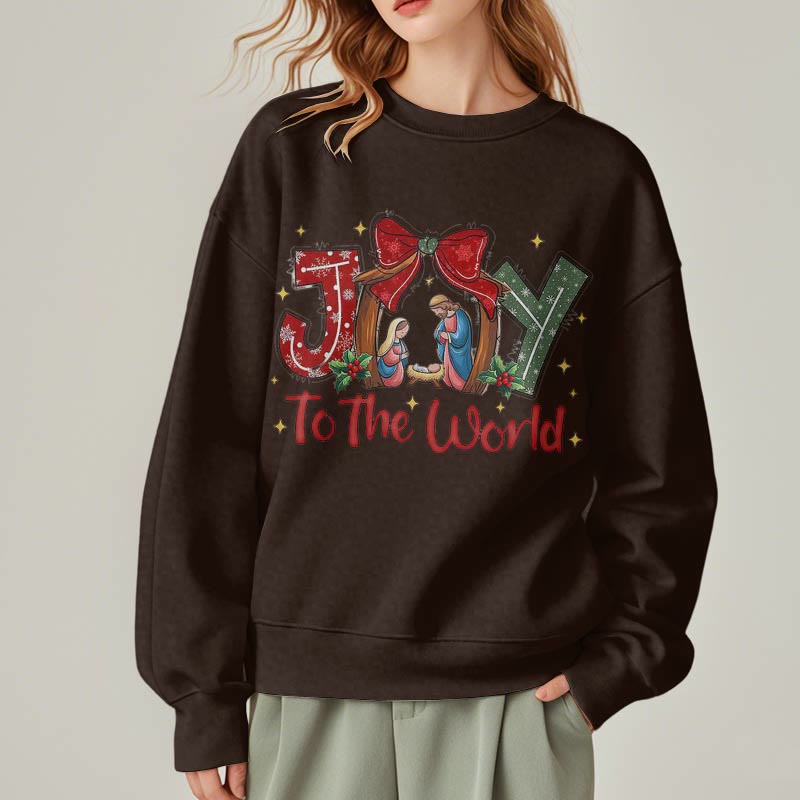Christianartworkshop Colored Style Joy To The World Nativity Scene Fleece Lined Polyester Sweatshirt - image 17