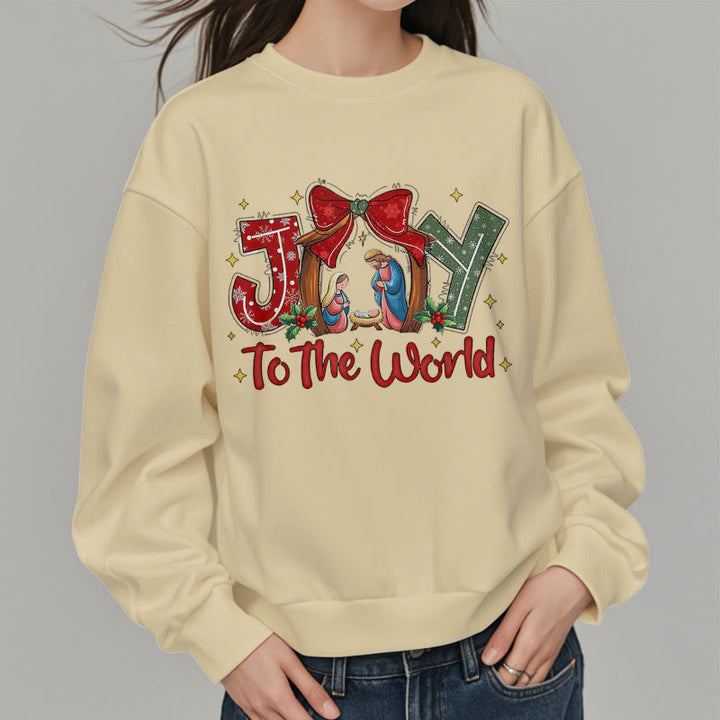 Christianartworkshop Colored Style Joy To The World Nativity Scene Fleece Lined Polyester Sweatshirt - image 2