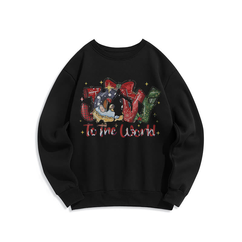 Christianartworkshop Colored Style Joy To The World Nativity Scene Fleece Lined Polyester Sweatshirt - Black - 2XL - image 5