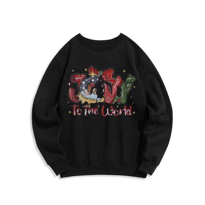 Christianartworkshop Colored Style Joy To The World Nativity Scene Fleece Lined Polyester Sweatshirt - Black - 2XL - image 5