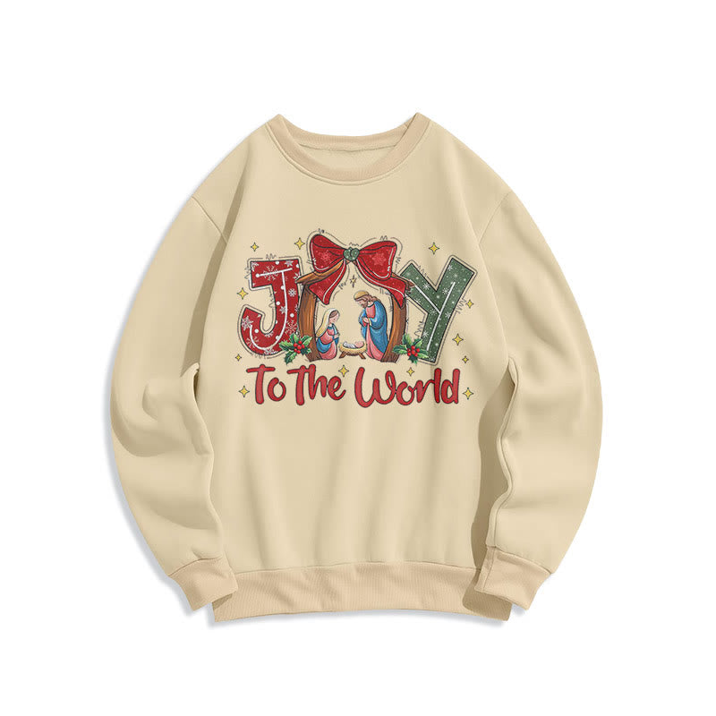 Christianartworkshop Colored Style Joy To The World Nativity Scene Fleece Lined Polyester Sweatshirt - Beige - 2XL - image 0