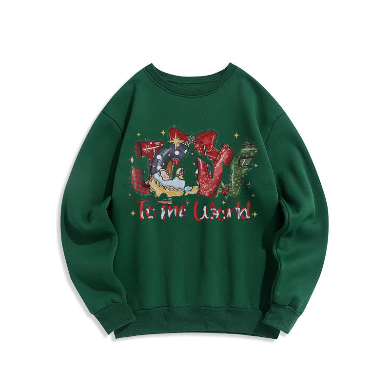 Christianartworkshop Colored Style Joy To The World Nativity Scene Fleece Lined Polyester Sweatshirt - Green - 2XL - image 20