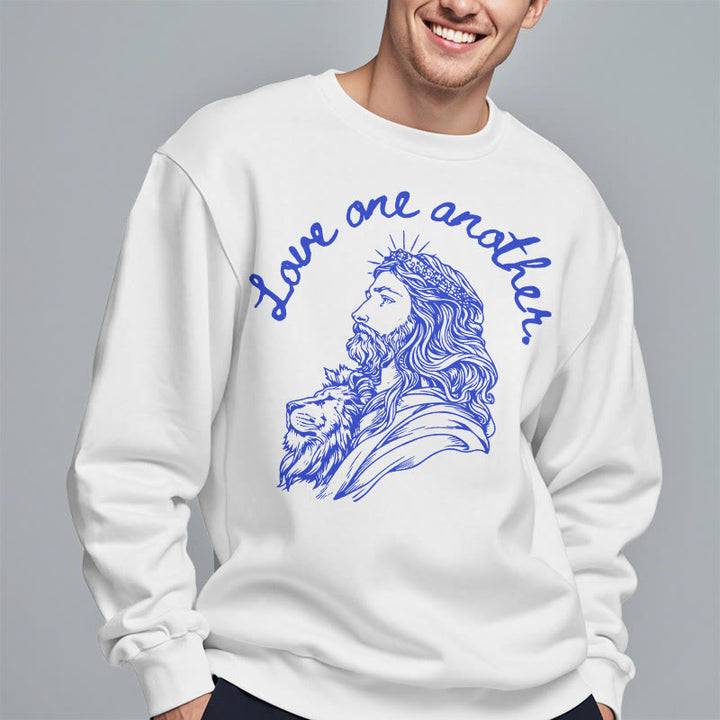 Christianartworkshop Classic Style Love One Another Jesus Fleece Lined Polyester Sweatshirt