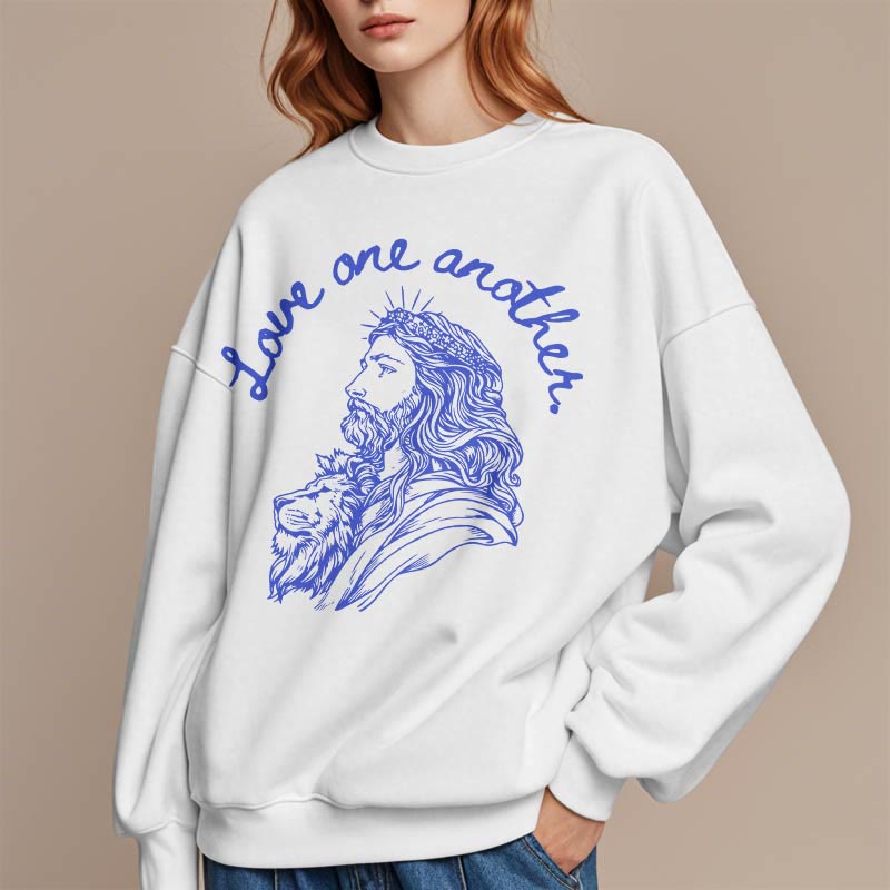 Christianartworkshop Classic Style Love One Another Jesus Fleece Lined Polyester Sweatshirt