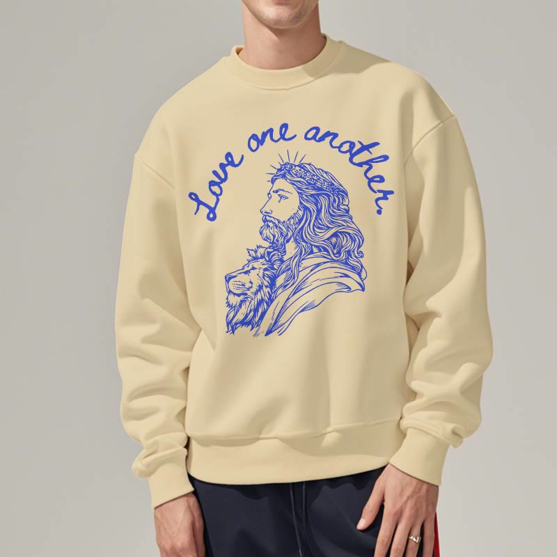 Christianartworkshop Classic Style Love One Another Jesus Fleece Lined Polyester Sweatshirt