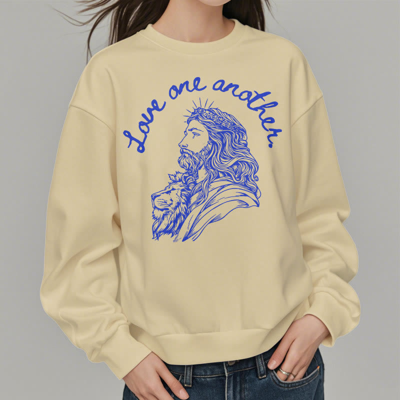 Christianartworkshop Classic Style Love One Another Jesus Fleece Lined Polyester Sweatshirt