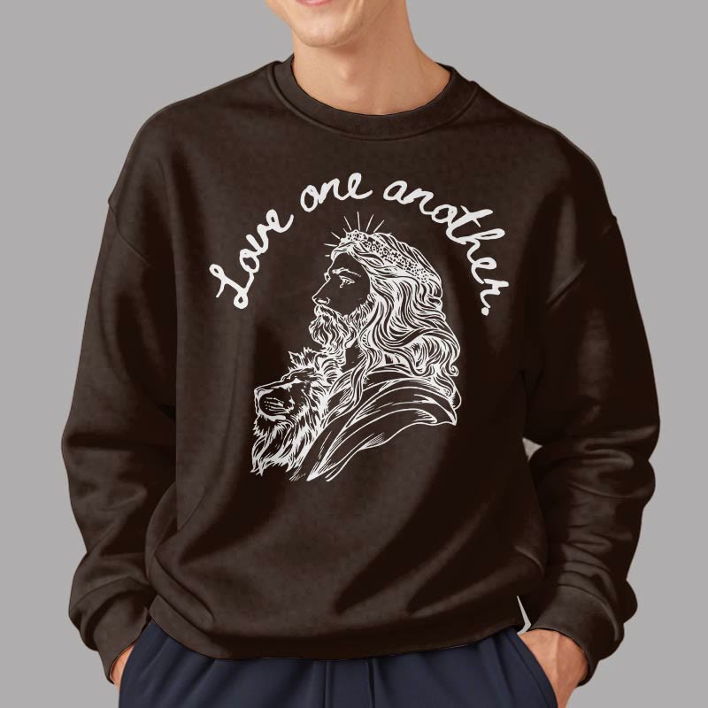 Christianartworkshop Classic Style Love One Another Jesus Fleece Lined Polyester Sweatshirt