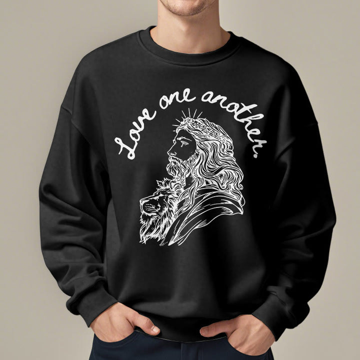 Christianartworkshop Classic Style Love One Another Jesus Fleece Lined Polyester Sweatshirt