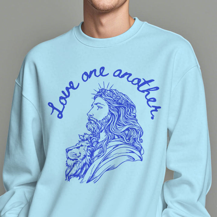 Christianartworkshop Classic Style Love One Another Jesus Fleece Lined Polyester Sweatshirt