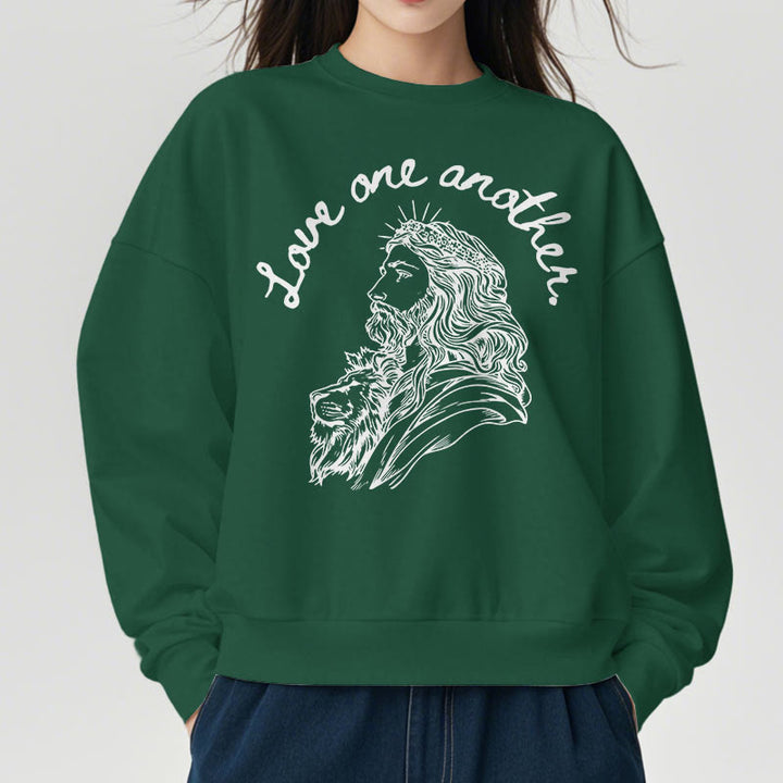 Christianartworkshop Classic Style Love One Another Jesus Fleece Lined Polyester Sweatshirt