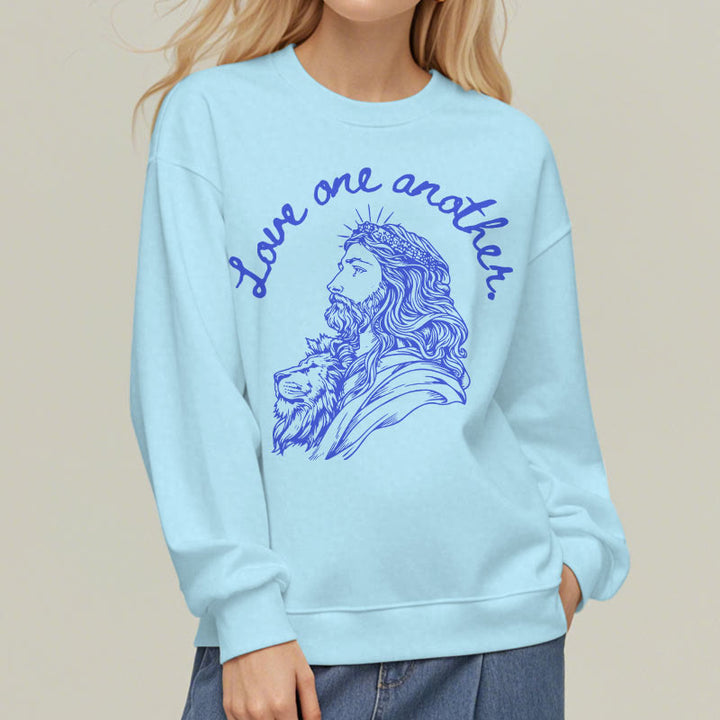 Christianartworkshop Classic Style Love One Another Jesus Fleece Lined Polyester Sweatshirt