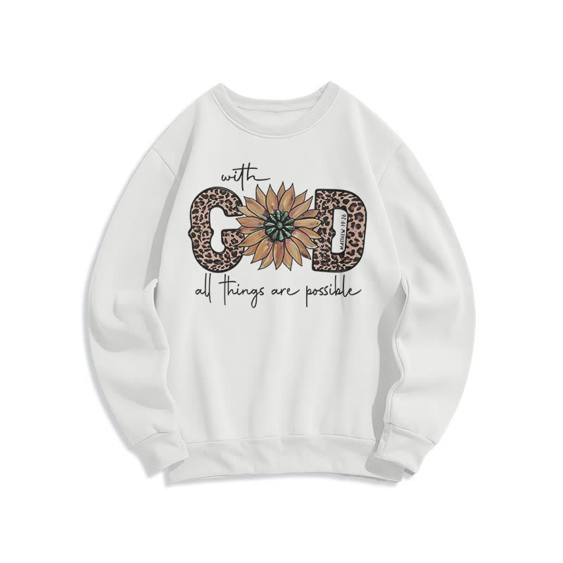 Christianartworkshop Quotation Style With God All Things Are Possible Fleece Lined Polyester Sweatshirt - White - 2XL - image 10