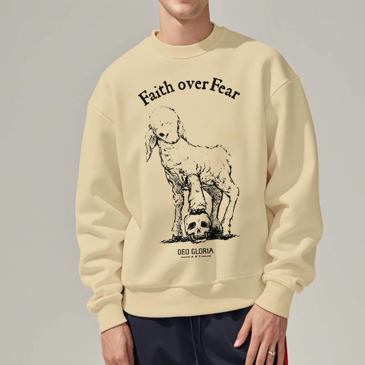 Christianartworkshop Quotation Style Faith Over Fear Lamb Fleece Lined Polyester Sweatshirt