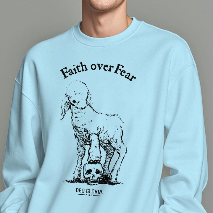 Christianartworkshop Quotation Style Faith Over Fear Lamb Fleece Lined Polyester Sweatshirt