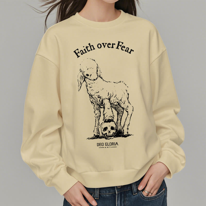 Christianartworkshop Quotation Style Faith Over Fear Lamb Fleece Lined Polyester Sweatshirt