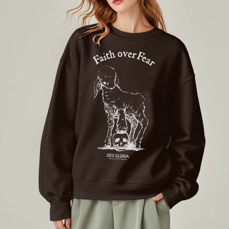 Christianartworkshop Quotation Style Faith Over Fear Lamb Fleece Lined Polyester Sweatshirt