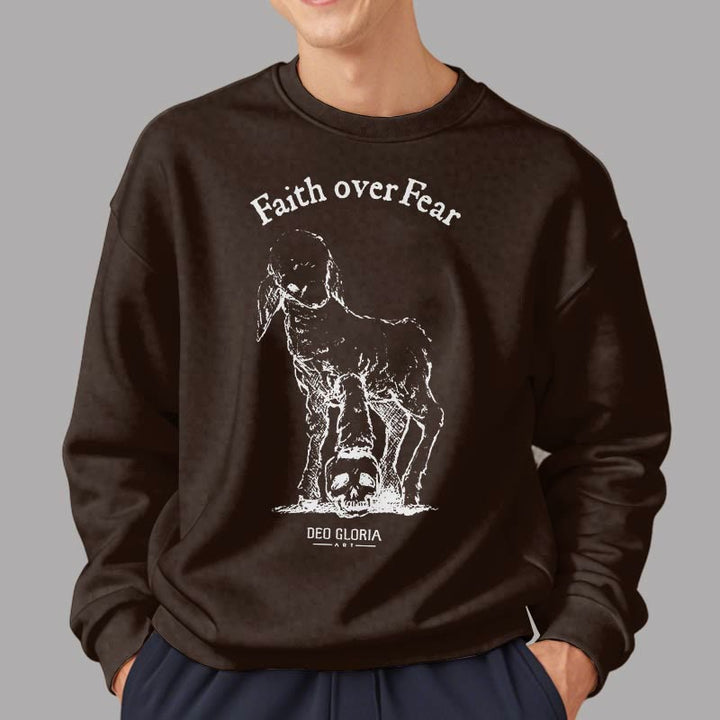 Christianartworkshop Quotation Style Faith Over Fear Lamb Fleece Lined Polyester Sweatshirt