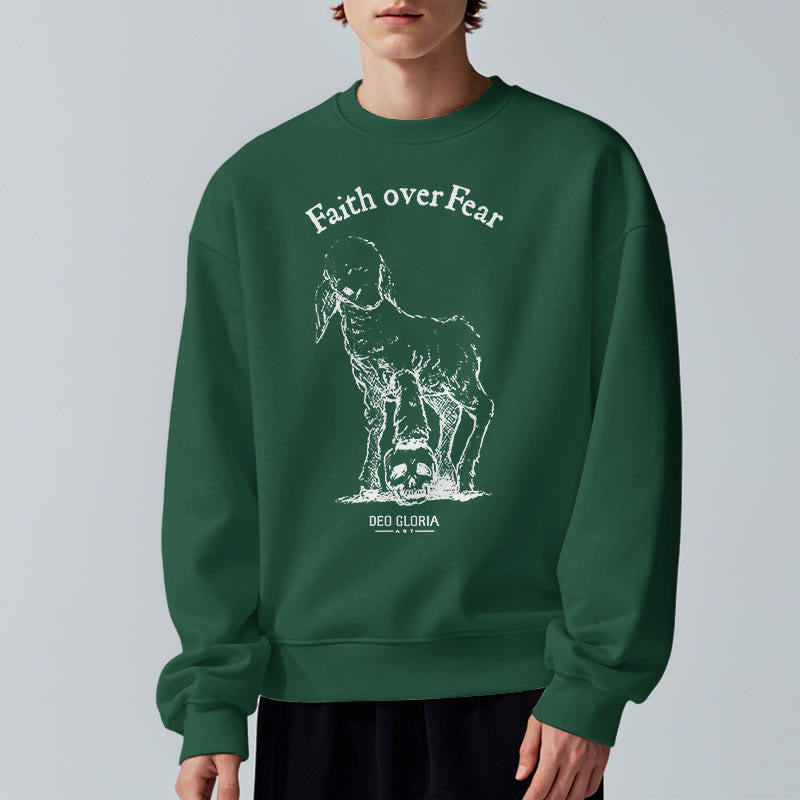 Christianartworkshop Quotation Style Faith Over Fear Lamb Fleece Lined Polyester Sweatshirt