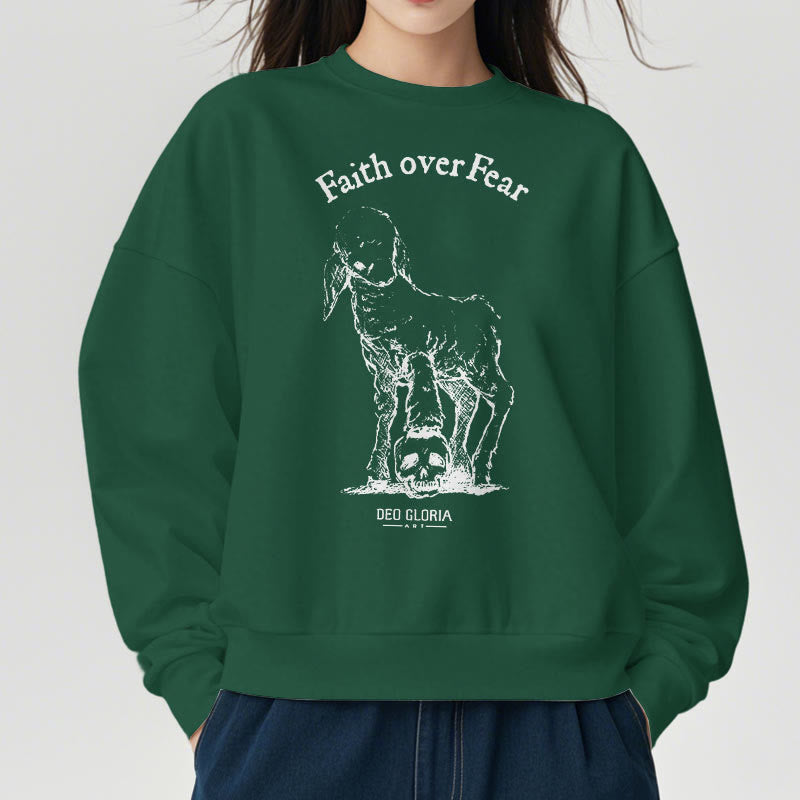 Christianartworkshop Quotation Style Faith Over Fear Lamb Fleece Lined Polyester Sweatshirt