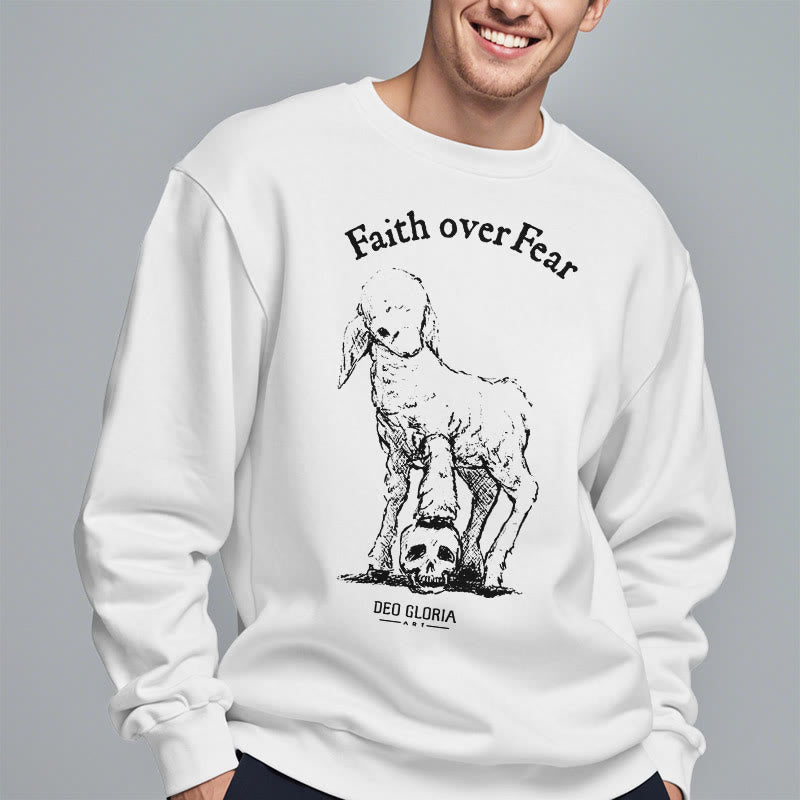 Christianartworkshop Quotation Style Faith Over Fear Lamb Fleece Lined Polyester Sweatshirt