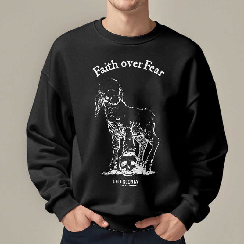 Christianartworkshop Quotation Style Faith Over Fear Lamb Fleece Lined Polyester Sweatshirt