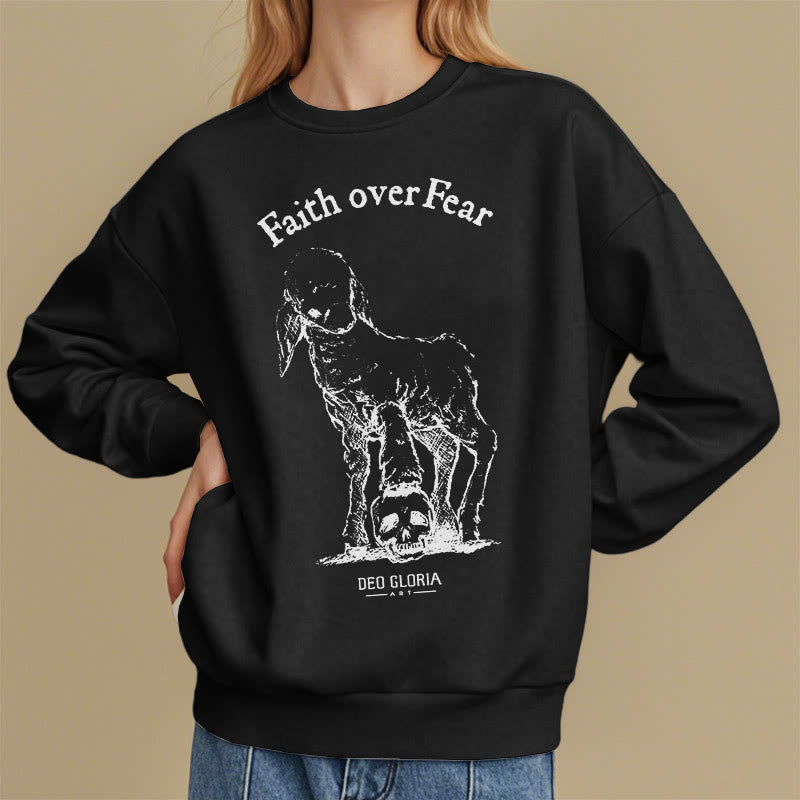 Christianartworkshop Quotation Style Faith Over Fear Lamb Fleece Lined Polyester Sweatshirt