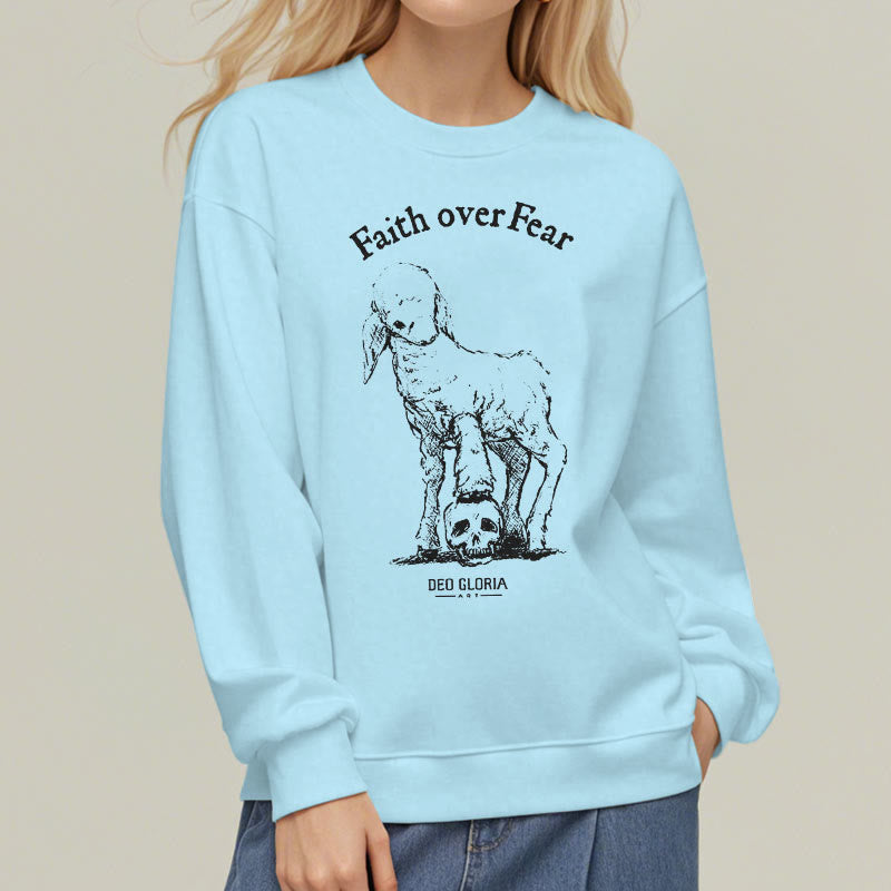 Christianartworkshop Quotation Style Faith Over Fear Lamb Fleece Lined Polyester Sweatshirt