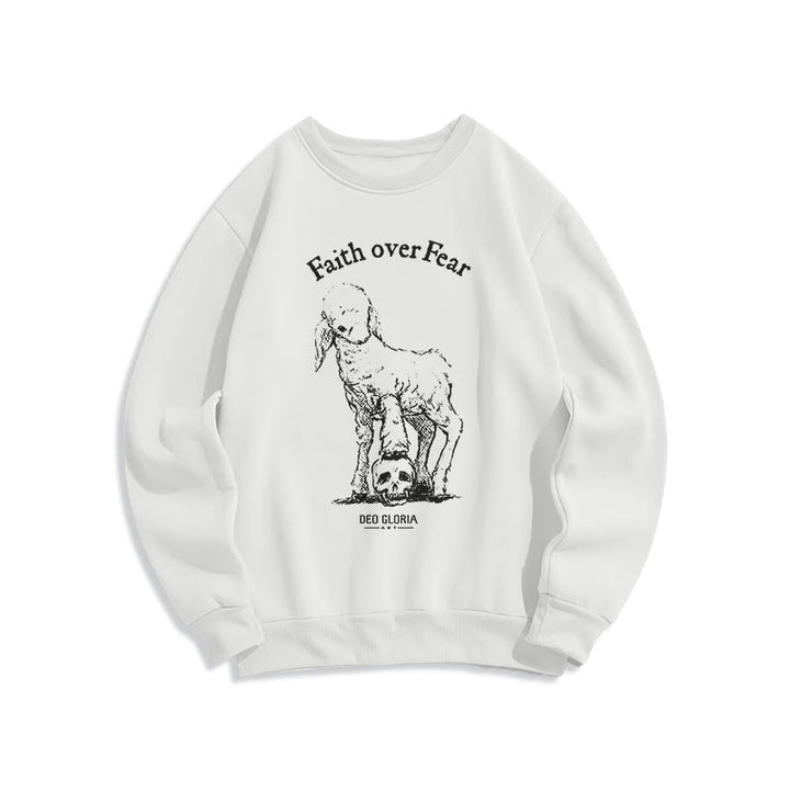 Christianartworkshop Quotation Style Faith Over Fear Lamb Fleece Lined Polyester Sweatshirt