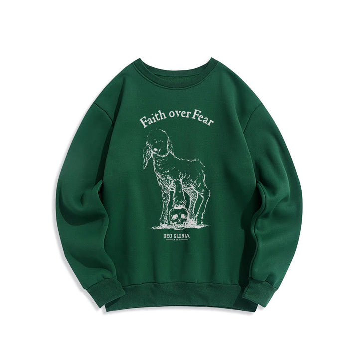 Christianartworkshop Quotation Style Faith Over Fear Lamb Fleece Lined Polyester Sweatshirt