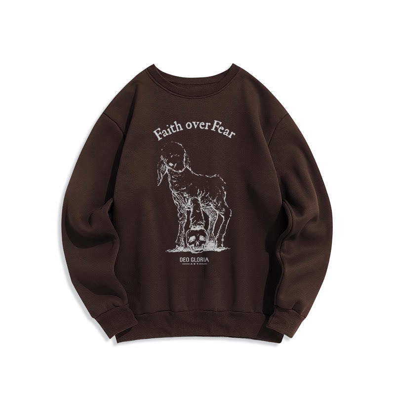 Christianartworkshop Quotation Style Faith Over Fear Lamb Fleece Lined Polyester Sweatshirt