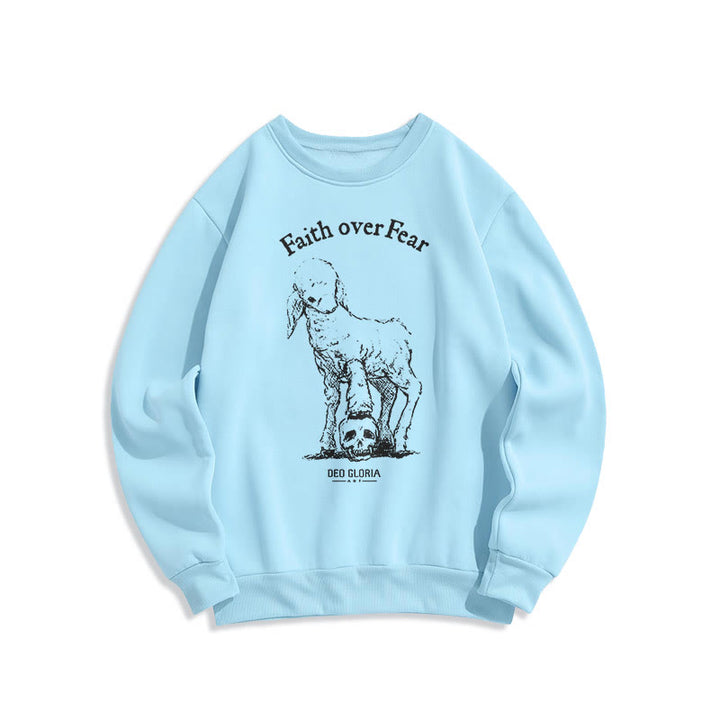 Christianartworkshop Quotation Style Faith Over Fear Lamb Fleece Lined Polyester Sweatshirt