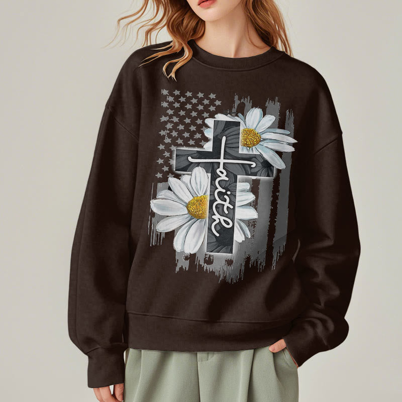 Christianartworkshop Modern Style Faith Cross and Daisies Fleece Lined Polyester Sweatshirt - image 23