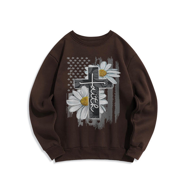 Christianartworkshop Modern Style Faith Cross and Daisies Fleece Lined Polyester Sweatshirt - Brown - 2XL - image 20