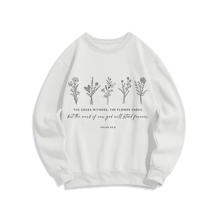 Christianartworkshop Quotation Style Isaiah 40:8 Floral Forever Fleece Lined Polyester Sweatshirt - White - 2XL - image 10