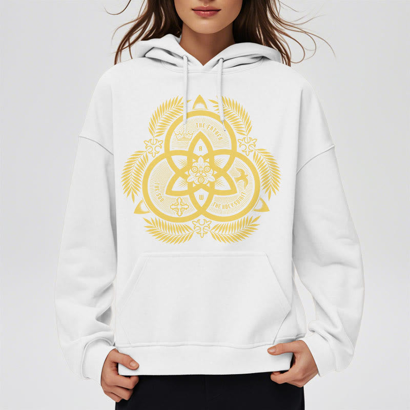 Christianartworkshop Classic Style Divine Unity Gold Sacred Emblem Fleece Lined Polyester Hoodie