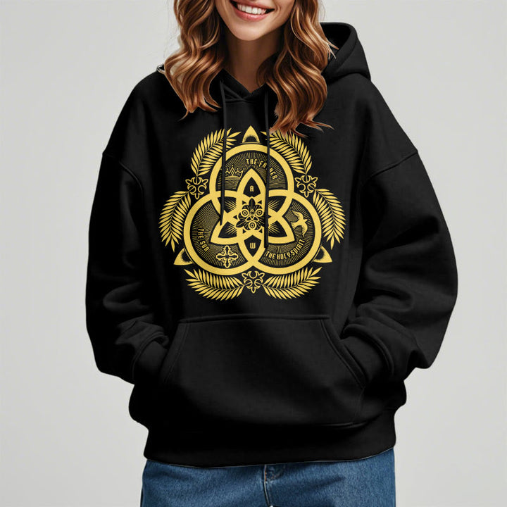 Christianartworkshop Classic Style Divine Unity Gold Sacred Emblem Fleece Lined Polyester Hoodie