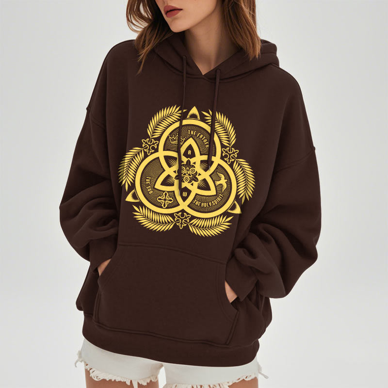 Christianartworkshop Classic Style Divine Unity Gold Sacred Emblem Fleece Lined Polyester Hoodie