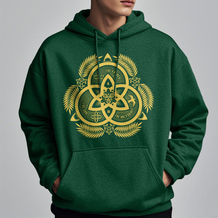 Christianartworkshop Classic Style Divine Unity Gold Sacred Emblem Fleece Lined Polyester Hoodie