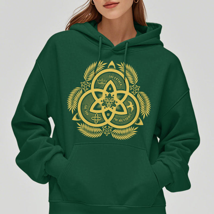 Christianartworkshop Classic Style Divine Unity Gold Sacred Emblem Fleece Lined Polyester Hoodie