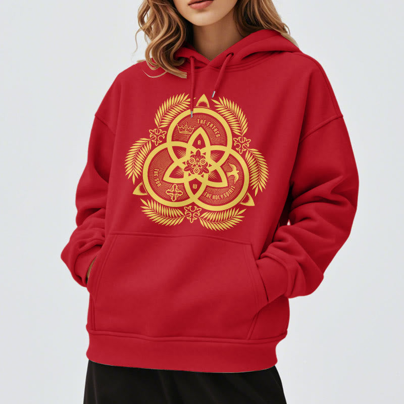 Christianartworkshop Classic Style Divine Unity Gold Sacred Emblem Fleece Lined Polyester Hoodie