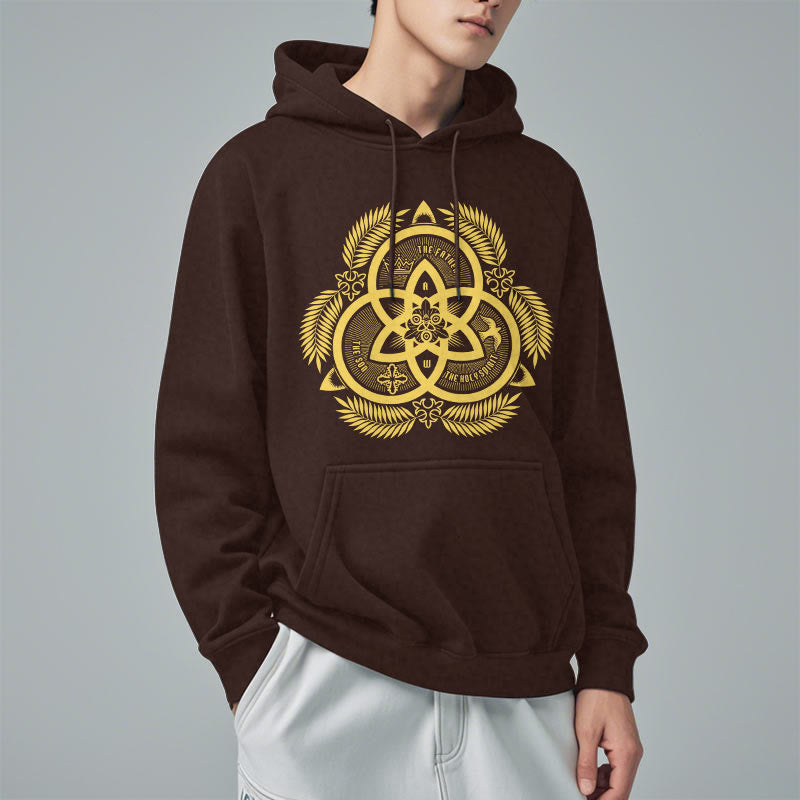 Christianartworkshop Classic Style Divine Unity Gold Sacred Emblem Fleece Lined Polyester Hoodie