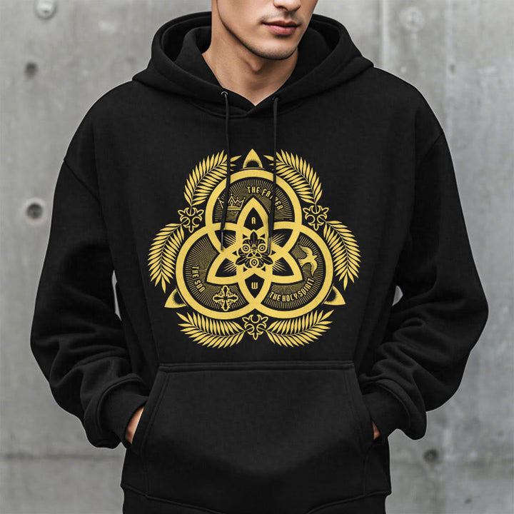 Christianartworkshop Classic Style Divine Unity Gold Sacred Emblem Fleece Lined Polyester Hoodie