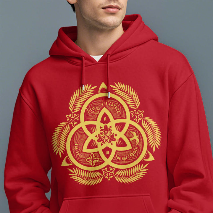 Christianartworkshop Classic Style Divine Unity Gold Sacred Emblem Fleece Lined Polyester Hoodie