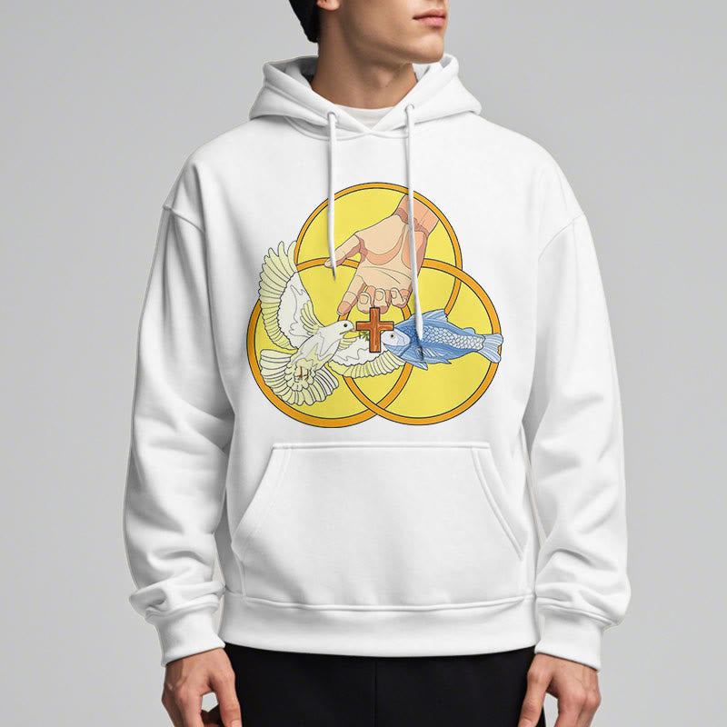 Christianartworkshop Colored Style The Holy Trinity Cross Emblem Fleece Lined Polyester Hoodie