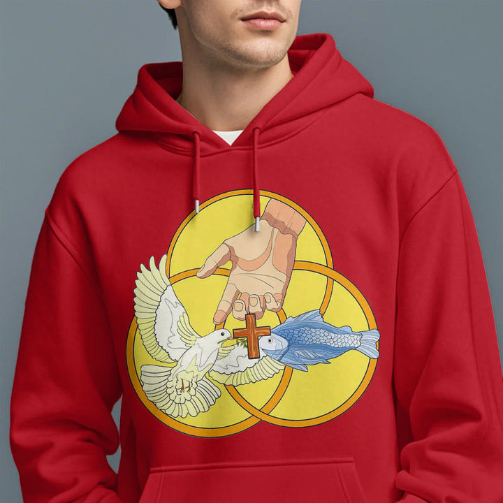 Christianartworkshop Colored Style The Holy Trinity Cross Emblem Fleece Lined Polyester Hoodie